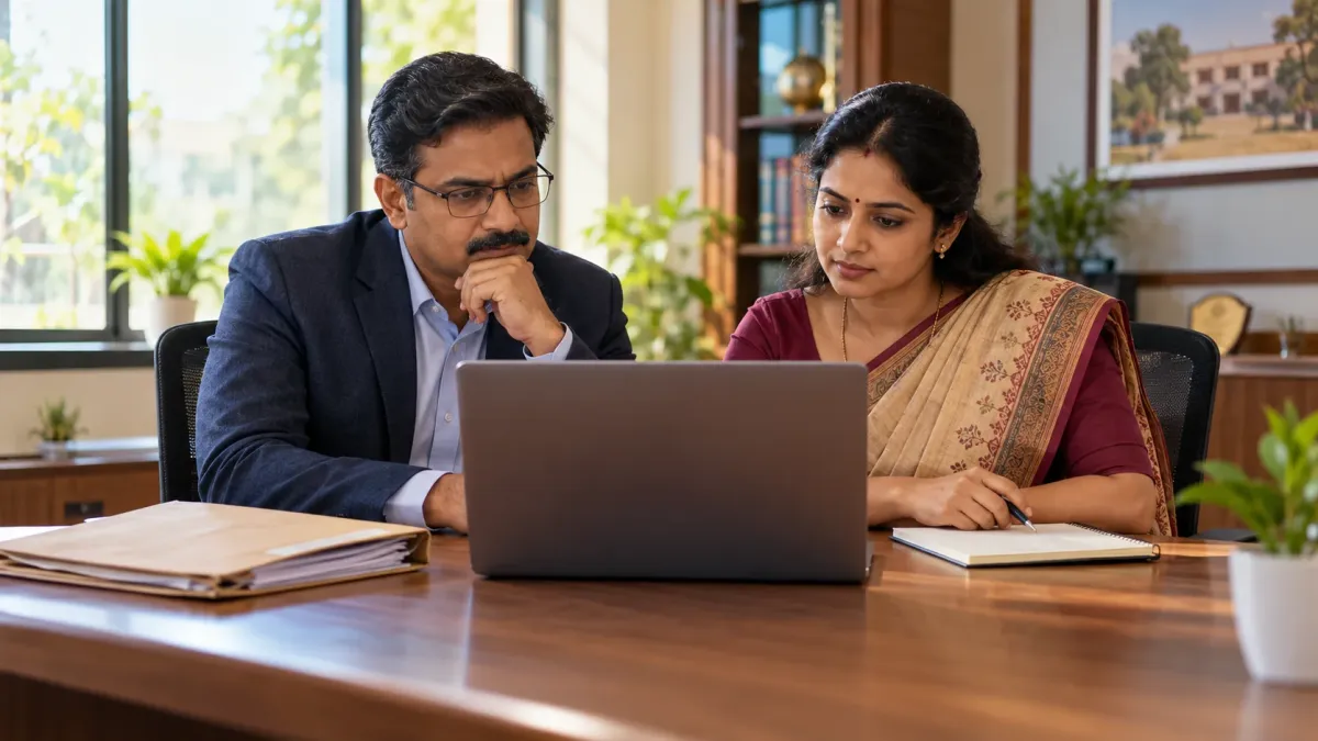 School staff reviewing an online exam session before making a decision